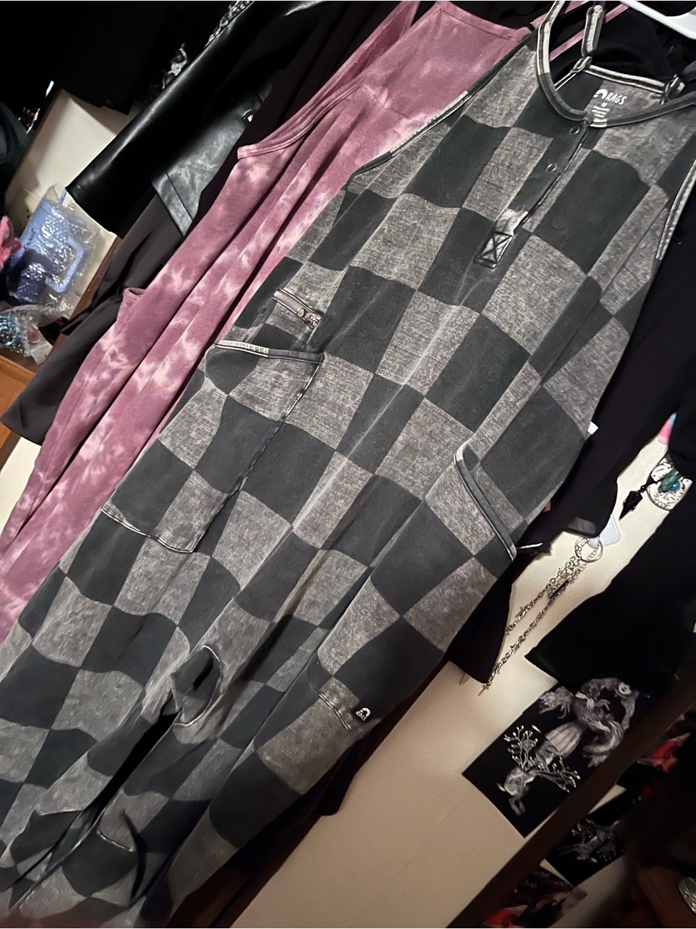 Checkerboard Black & Gray  Utility Jumpsuit